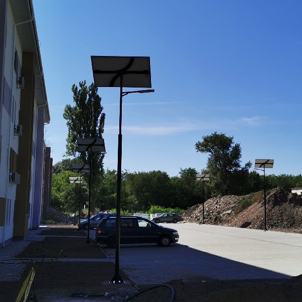 Kecskemét, solar lighting in parking lot of Smaragd resort